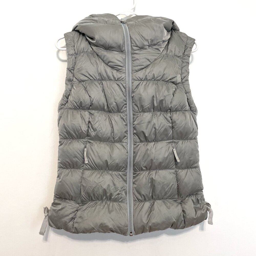 EDDIE BAUER 550 Fill Power GOOSE DOWN Puffer Vest Gray Grey Hooded Winter Small
